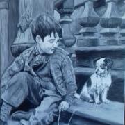 enfant et le chien huile
