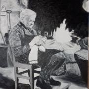 mamie au tricot scene huile